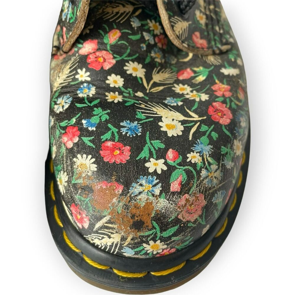 Dr. Martens Floral Made in England Leather Boots US 6 UK 4 Eye 90's Wheat Black - Picture 6 of 15